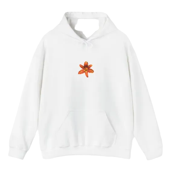 Orange Lily Flower Hoodie | Minimal Floral Chest Design