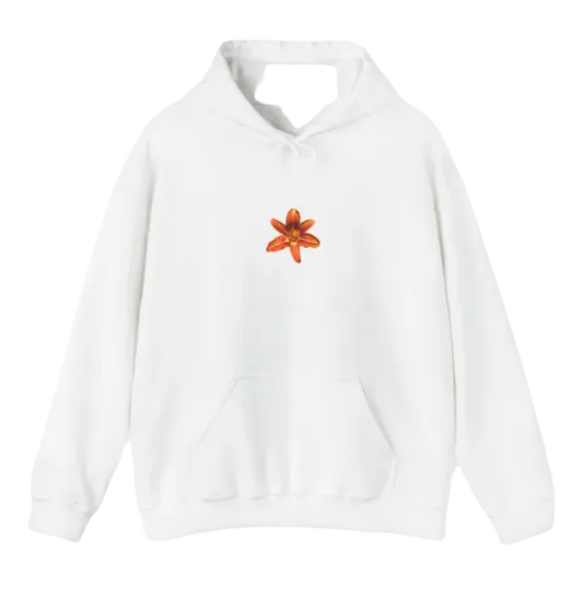 Orange Lily Flower Hoodie | Minimal Floral Chest Design