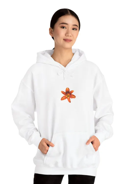 Orange Lily Flower Hoodie | Minimal Floral Chest Design