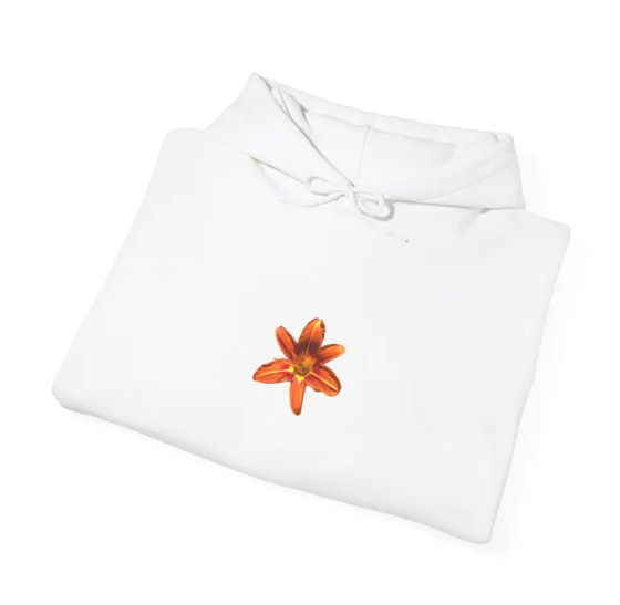 Orange Lily Flower Hoodie | Minimal Floral Chest Design