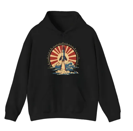 Vintage Rocket Hoodie, Space Lover Gift, Unisex Pullover