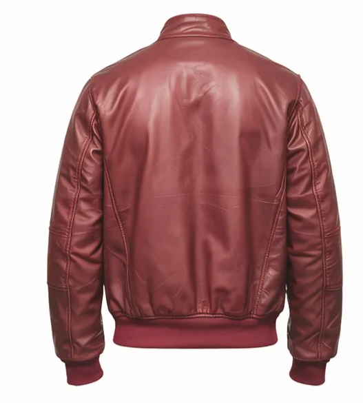 Men's Burgundy Leather Bomber Jacket - Flight Jacket - Zip Up Leather Coat